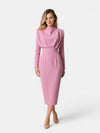 Gleamond | Women's Long Sleeve Midi Dress with Draped Neckline