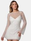Gleamond | Women's Long Sleeve Party Mini Dress with Mesh Overlay