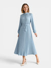 Gleamond | Women's Long Sleeve Pleated Dress with Tie Waist