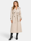 Gleamond | Women's Long Trench Coat with Belted Waist and Double Breasted Front