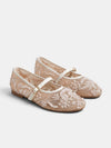 Gleamond | Women's Mary Jane Ballet Flats with Buckle Fastening and Embroidered Bead Detail