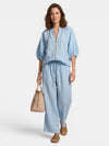 Gleamond | Women's Two Piece Trouser Set with Zip Balloon Sleeve Top and Drawstring Wide Leg Trousers