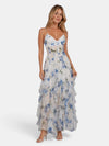 Gleamond | Women's Maxi Dress with Corset Bodice and Layered Ruffle Skirt