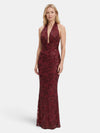 Gleamond | Women's Maxi Dress with Halter Neck and Deep V Neck