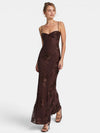 Gleamond | Women's Embroidered Maxi Dress with Lace Up Back and Spaghetti Straps