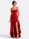 Gleamond | Women's Maxi Dress with Asymmetric Hem and Spaghetti Straps