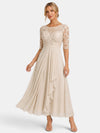 Gleamond | Women's Midi Dress with Embroidered Bodice and Pleated Skirt