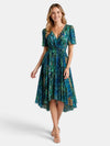 Gleamond | Women's Midi Dress with V Neck and Asymmetric Hem