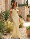 Gleamond | Women's Off Shoulder Yellow Satin Maxi Dress