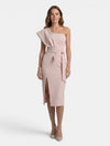 Gleamond | Women's One Shoulder Cocktail Dress with Belt Midi Length