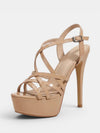 Gleamond | Women's Platform Stiletto Sandals with Strappy Cross Over Upper and Ankle Strap