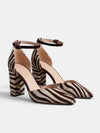 Gleamond | Women's Zebra Print Block Heel Court Shoes with Ankle Strap and Pointed Toe