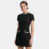Gleamond | Women's Pearl Trim Mini Dress with Short Sleeves