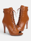 Gleamond | Women's Peep Toe Ankle Boots with Lace Up Front and Stiletto Heel