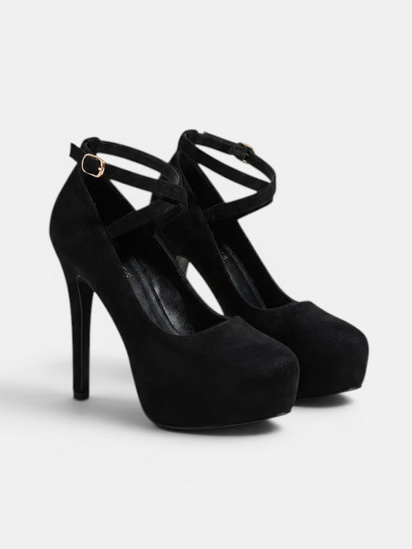 Gleamond | Women's Platform Stiletto Court Shoes with Cross Strap Ankle Fastening