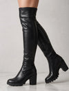 Gleamond | Women's Over the Knee Block Heel Boots with Stretch Upper and Lug Sole