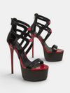 Gleamond | Women's Caged Platform Stiletto Sandals with Cutout Strap and Contrast Trim