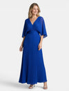 Gleamond | Women's Pleated Formal Maxi Dress with Defined Waist