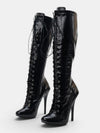 Gleamond | Women's Knee High Stiletto Boots with Lace Up Front and Pointed Toe
