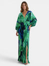 Gleamond | Long Dress with V-Neckline and Pleated Finish