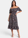 Gleamond | Women's Puff Sleeve Floral Midi Dress