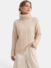 Gleamond | Women's Roll Neck Jumper with Cable Knit Detail and Long Sleeves