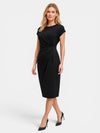 Gleamond | Women's Round Neck Sheath Dress with Ruched Waist