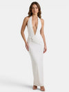 Gleamond | Women's Ruched Waist Halter Maxi Dress