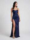 Gleamond | Women's Satin Maxi Dress Ruched Waist Evening Dress