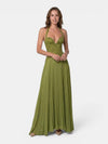Gleamond | Women's Olive Green Sleeveless Pleated Evening Maxi Dress
