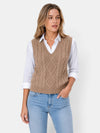 Gleamond | Women's Sleeveless Waistcoat with V Neck and Cable Knit Design