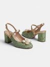 Gleamond | Women's Slingback Court Shoes with Square Toe and Floral Embellishment