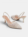 Gleamond | Women's Slingback Pumps with Pointed Toe and Embroidered Floral Detail