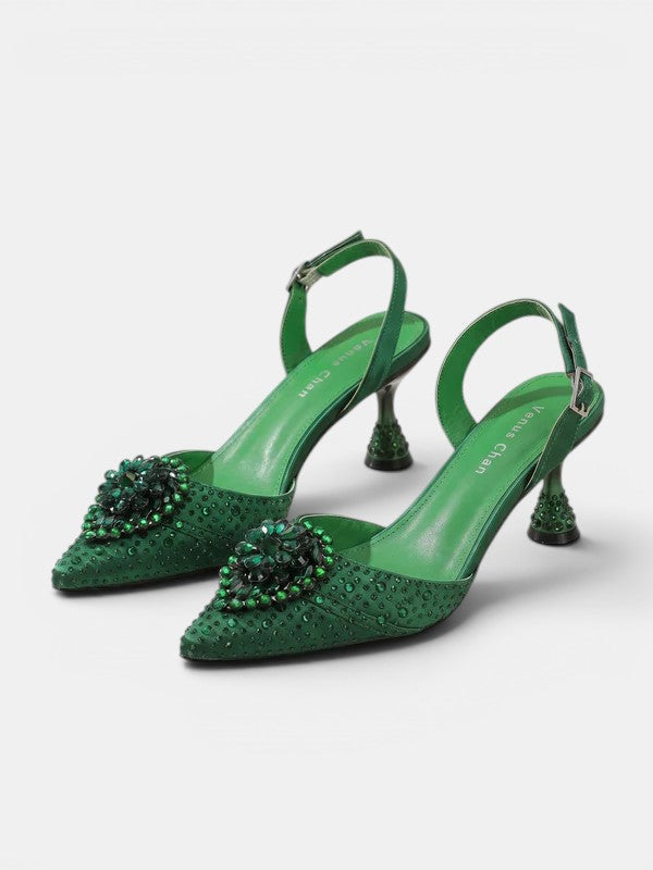 Gleamond | Women's Slingback Rhinestone High Heel Pumps
