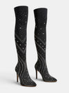 Gleamond | Women's Rhinestone Over the Knee Stiletto Boots with Pointed Toe