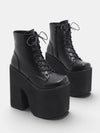 Gleamond | Women's Chunky Platform Block Heel Ankle Boots with Lace Up and Square Toe