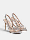 Gleamond | Women's Stiletto Sandals with Open Toe and Crystal Chain Detail