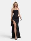Gleamond | Women's Strapless Evening Maxi Dress with Draped Detail
