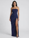 Gleamond | Women's Strapless Maxi Dress Ruched Slit Evening Gown