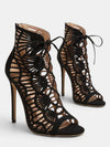 Gleamond | Women's Caged Stiletto Heel Sandals with Cutout Detail and Lace Up Fastening