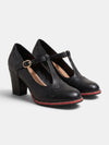 Gleamond | Women's T-Bar Court Shoes with Brogue Detail and Block Heel