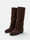 Gleamond | Women's Fold Over Mid Calf Boots with Block Heel and Pointed Toe