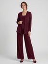 Gleamond | Women's Three Piece Trouser Suit Sequin Jacket Wide Leg Set