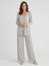 Gleamond | Women's Three Piece Trouser Suit Sequin Jacket Wide Leg Set