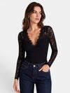 Gleamond | Women's V Neck Blouse with Long Lace Sleeves and Slim Fit