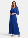 Gleamond | Women's V-Neck Maxi Dress with Pleated Skirt
