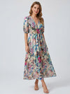 Gleamond | Women's V-Neck Midi Dress Printed A-Line Summer Dress