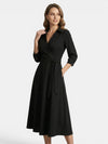 Gleamond | Women's V-Neck Midi Dress with Tie Waist