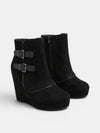 Gleamond | Women's Wedge Ankle Boots with Side Zip and Double Buckle Strap