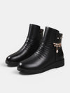 Gleamond | Women's Wedge Ankle Boots with Ruched Detail and Jewel Chain Embellishment